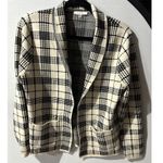 SIONI Women's Medium Plaid Knit Cardigan Sweater Shawl Collar Pocketed Black Photo 3
