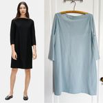 Eileen Fisher • Washable Stretch Crepe Shift Dress boat neck aqua blue Photo 1
