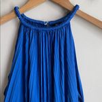 Boston Proper  Pleated High Neck Blouson Blue Midi Dress Photo 4