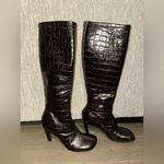 Dries Van Noten $1250  Brown Leather Croc Embossed Knee High Boots Photo 1