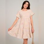 NWT BiBi SHORT SLEEVE TIERED LOOSE FIT MULTI PLAID MINI DRESS Photo 3