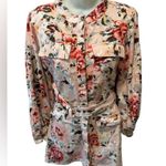 Anthropologie Marie Mare X  Floral Belted Mini Shirt Dress L Balloon Sleeve Pink Photo 1