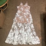 Dress the Population Sidney Floral Appliqué Illusion Sheer Gown White/Nude M Photo 7