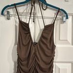 White Fox Boutique  Brown Ruched Halter Mesh Bodycon Mini Dress Women’s Small Photo 3