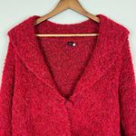 TEY ART Cardigan Sweater Womens Large Red One Button Collar Alpaca Wool Peru L Photo 2