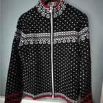 NEVE 100% Wool 1/4 Zip Pullover Snowflakes Sweater Women Size Large Black White Brown Photo 0