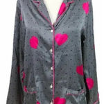 Victoria's Secret ⭐️  Satin Pajama Top Pocket Houndstooth Hearts Button Up Small‎ Photo 0