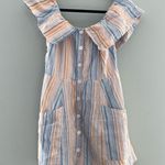 Reformation Landy Marbella Off Shoulder Linen Stripe Dress 10 Photo 3