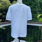 Loft  white cotton textured t-shirt puffy short sleeves stretchy Sz L Photo 10