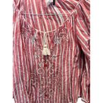 Akemi + Kin Anthropologie Akemi + Kim Striped Embroidered Tassel Boho Blouse Size Medium Photo 2