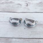 Vintage Clip On Earrings Dusky Blue & Silver Tone Half Hoops Chunky Statement Photo 6