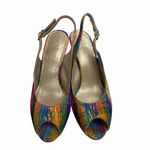 Stuart Weitzman  Peep Toe Slingback Heels with Metallic Plaid Pattern Photo 1