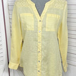 Chico's Chico’s Linen Lace Shoulder Button Up Tunic Shirt Butter Yellow Small Photo 0