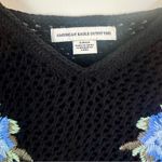 American Eagle  Outfitters Black Crochet Cropped Tank Top Floral Embroidery - S Photo 1