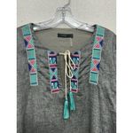 THML  Dress large Grey Embroidered Aztec Boho Long Sleeve Tribal Western Photo 4