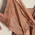 Vintage Avon Slip Dress Maxi Nightie Mauve Lace Sexy Coquette Nylon Open Slit Pink Size L Photo 2