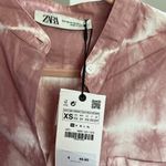 ZARA NWT  Tie Dye Button Down Boho Fringe Hem Mandarin Collar Top | Pink | XS Photo 5