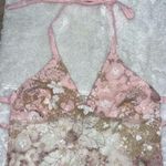 NWOT Embellished Floral Lace Sequin Halter Top in Pink Size L Photo 1