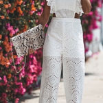 Blue Blush  WHITE EYELET JUMPSUIT CROP LENGTH 100% COTTON PREOWNED‎ Photo 0