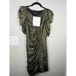 J. Mendel Paris Metallic Ruched Lamé Mini Dress Gold Bronze Size 6 Photo 1