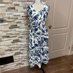 Magaschoni Tiered Linen Midi V-Neck Dress - Blue And White Floral Sz 6 Photo 9