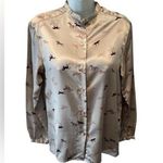 VTG John Meyer Horse Print Silky Feel Taupe Blouse Sz 6 Horses Zebra Safari LS Tan Photo 0