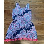 Lilly Pulitzer  SMALL Miss Shell JARRETT ROMPER Navy July 4th Skirt Tassel Hem Photo 1