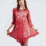 Free People Red Mesh Floral Lace Overlay Dress Size 4 Photo 2