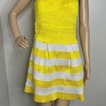 Yellow Striped Textured Strapless Mini Dress Size L Photo 6
