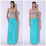 Walter Baker Denver Pant Turquoise Blue Wide Leg High Rise Satin SZ S NWT $198 Photo 9