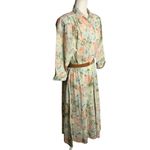Vintage 80s Button Front Shirt Dress M White Floral 3/4 Sleeve Shoulder Pads Size M Photo 2