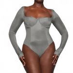 SKIMS  Glissenette Long Sleeve Bodysuit Underwire Bustier Thunder Women's Small Photo 0