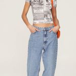 RONNY KOBO Women's Black White Mesh Newspaper Graphic Zanzabar Top Size Large Photo 1