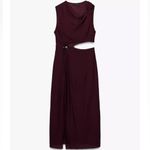 ZARA  NWT burgundy cutout side gold accent midi dress Photo 9