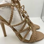 Ivanka Trump leather strappy tan high heels women Size 9M Photo 8