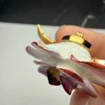 Pink & White Porcelain Rose Bud Flower Stem Brooch Pin Gold Tone Signed CR Photo 14