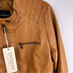 Springrain Camel Faux Leather Moto Jacket, Quilted Zip Pockets, Lined Medium Tan Photo 3