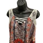 G Collection Women’s Floral Multicolor Lace Tank Top w/Handkerchief Cut Hem. Red Size L Photo 2