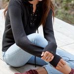 Honey Punch Laced Tie Black Knit Sweater Top Photo 0