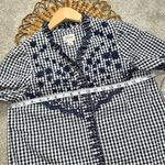J.Crew Embroidered Indigo Crinkled Gingham Short Sleeve Navy White Top Cotton XS Photo 14