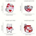 4 Pcs‎ Red, Pink & White Color Black Cat Shape Pin Set Simple Animal Theme Pin Red Photo 6