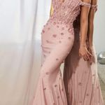 Cinderella Divine Off the Shoulder Floral Mermaid Gown w Sheer Bodice Dusty Rose Photo 0