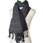 CHAPS Windowpane Check Scarf With Fringe Made In Italy Charcoal Gray Photo 3