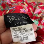 Vintage 80s Designer Diane Freis 100% Silk Beaded Plunge‎ Floral Midi Dress S M Red Photo 11