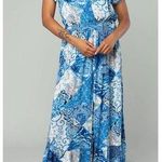 Love Stitch Bedford Patchwork maxi dress Blue Short Sleeve Tasselled Size M New Photo 0