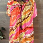 August Silk bold, colorful, short sleeve Boho style blouse Photo 0
