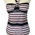 Island Waves women's size 8 black brown white striped tie neck tankini swimsuit Photo 0