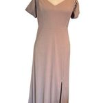 Birdy Grey  Dev V-Neck Cold Shoulder Evening Gown With Slit Crepe Taupe M READ Photo 2