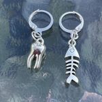 Handmade Silver Y2k Tooth Fishbone Hoop Earrings , Punk Goth Boho Silver Photo 6