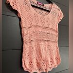 Say What? SAY WHAT? Coral Crochet Short Sleeve Women’s Sweater Top Boho Sz S EUC Photo 1
